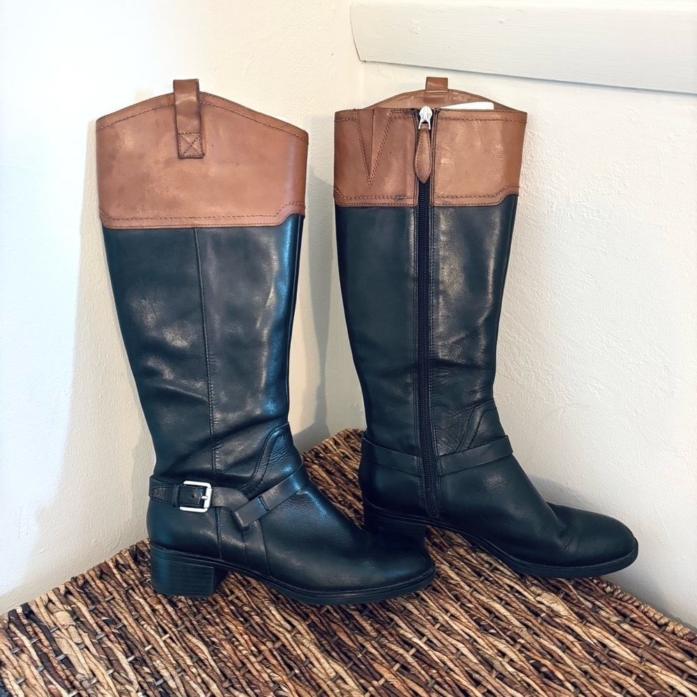 Franco Sarto Corbeit Leather Knee High Riding Boots Brown Black Size 7